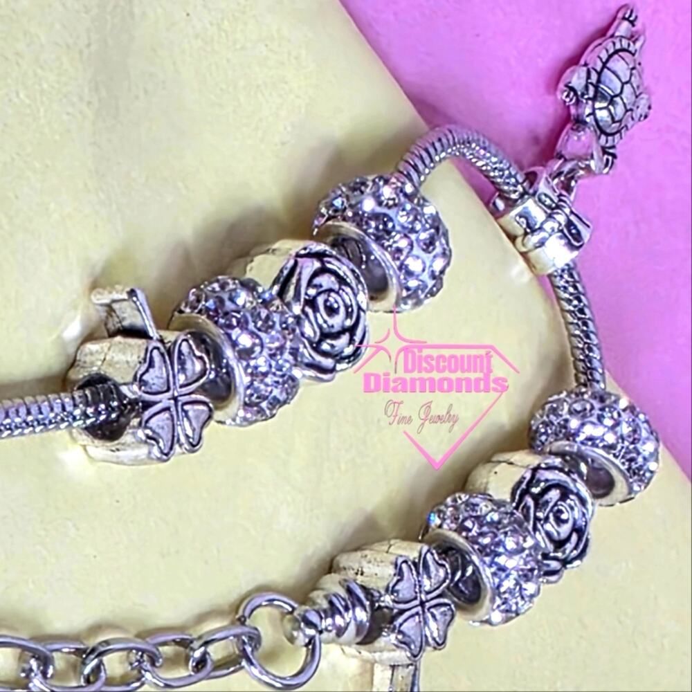 Silver Dangling Turtle Charm Open Back / Aligator Clip Pandora Bracelet - Picture 5 of 8